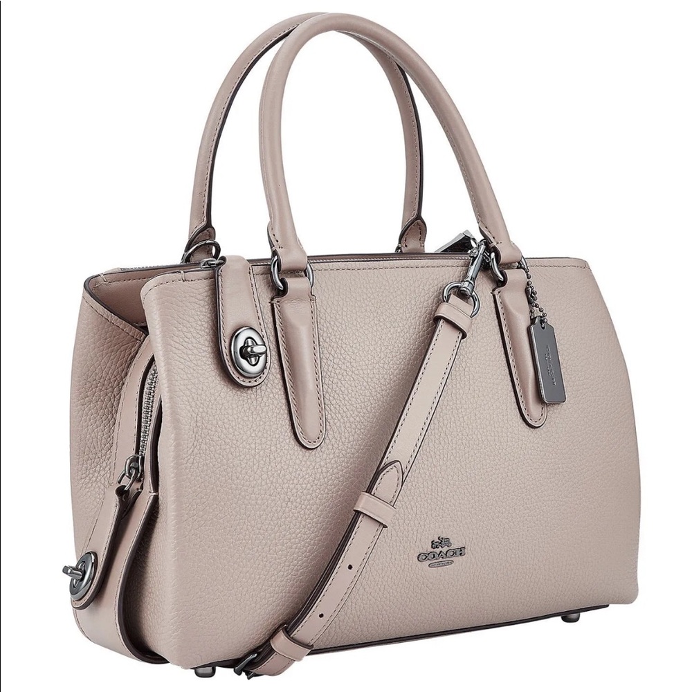Coach Brooklyn 34 Turnlock Carryall Satchel in Stone/Chestnut. Free shipping 👜